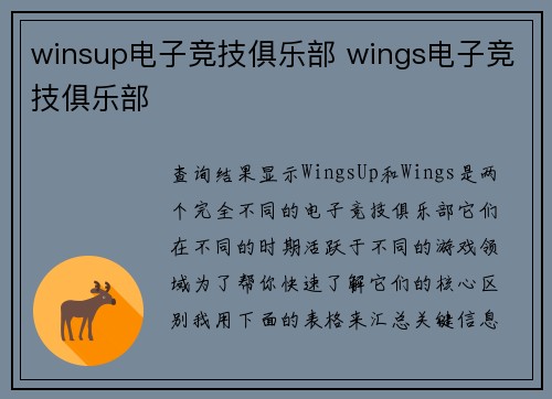 winsup电子竞技俱乐部 wings电子竞技俱乐部